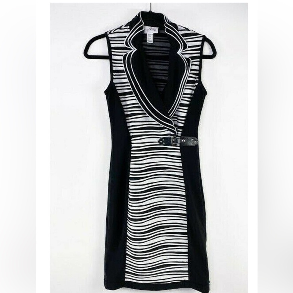 Joseph Ribkoff black and white striped stretchy dress 4